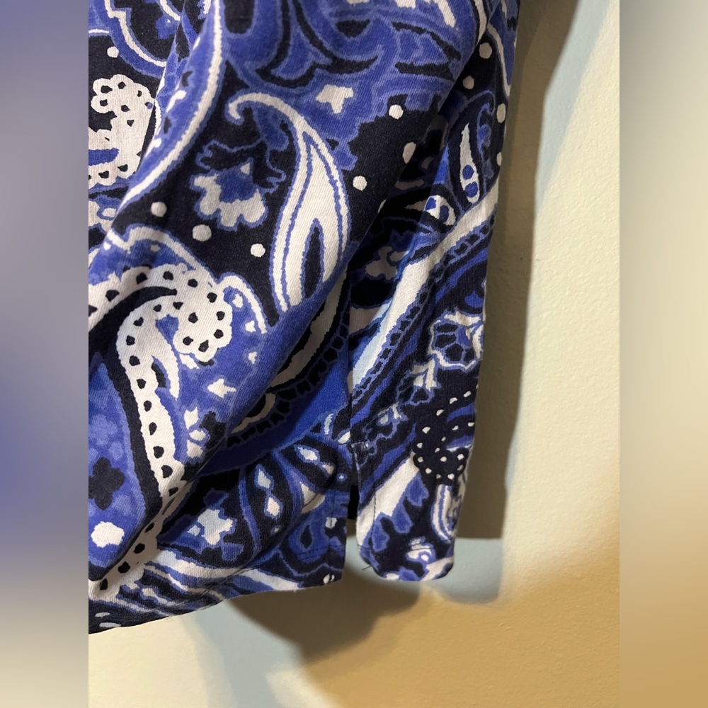 Woman Within Navy Three-Quarter Sleeve Grommet Notch Paisley Tunic! Size 1X. - Picture 5 of 15
